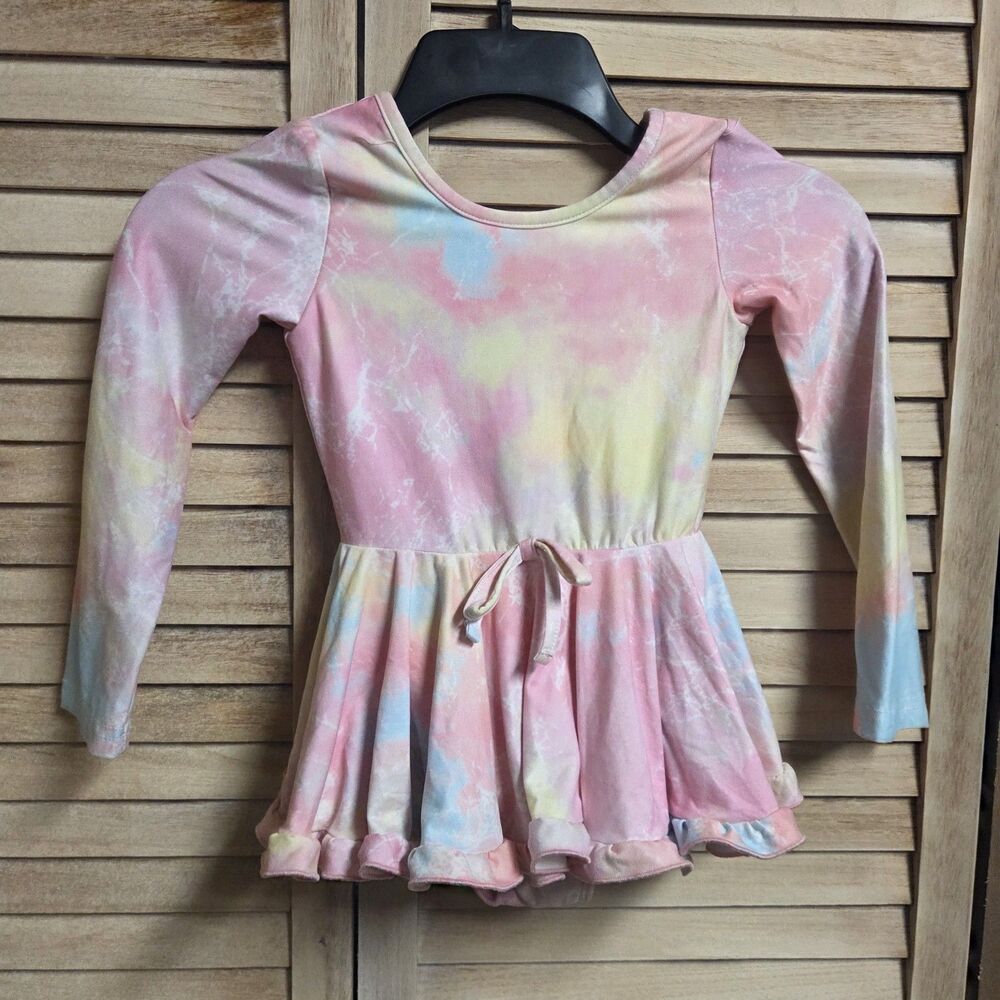 Cheeky Plum Girls Size 4T Long Sleeve Tie Dye Full Skirt Dance Leo Leotard